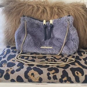 Steve Madden fur crossbody bag with gold serpentine chain